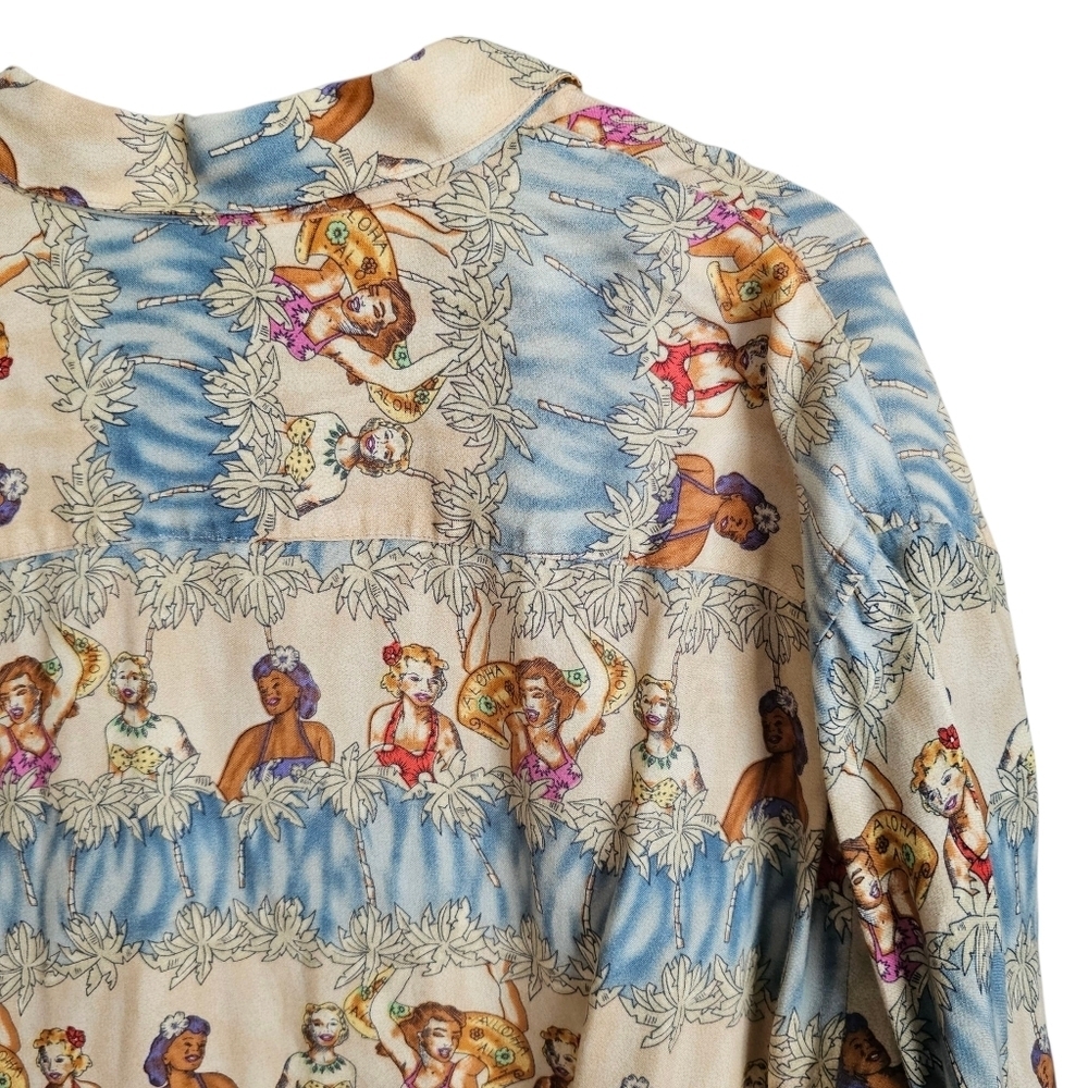 Vintage Pierre Cardin Hawaiian Lua Pin Up Model Button Down Short Sleeve Shirt - Picture 6 of 6